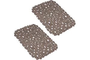 LEAZZLE Spülbeckenmatte Hellgrau, 2er Set PVC Spülbeckeneinlage, 40x30cm Spülbeckenschutz Schutzmatte, Kieselsteinförmige Spülbecken Spritzschutzfür Küchenspülenboden