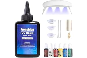 Frenshion MINI LAMPE en résine UV, formule améliorée 100g résine UV rigide à faible viscosité + Pigment coloré + outil de fabrication de bijoux, bricolage