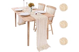 KESFEY 3Packs 90x400cm Cheesecloth Table Runner Beige, 13FT Long Rustic Gauze Boho Table Runner for Wedding Bridal Banquet Decoration Party Festivals(35x157in)
