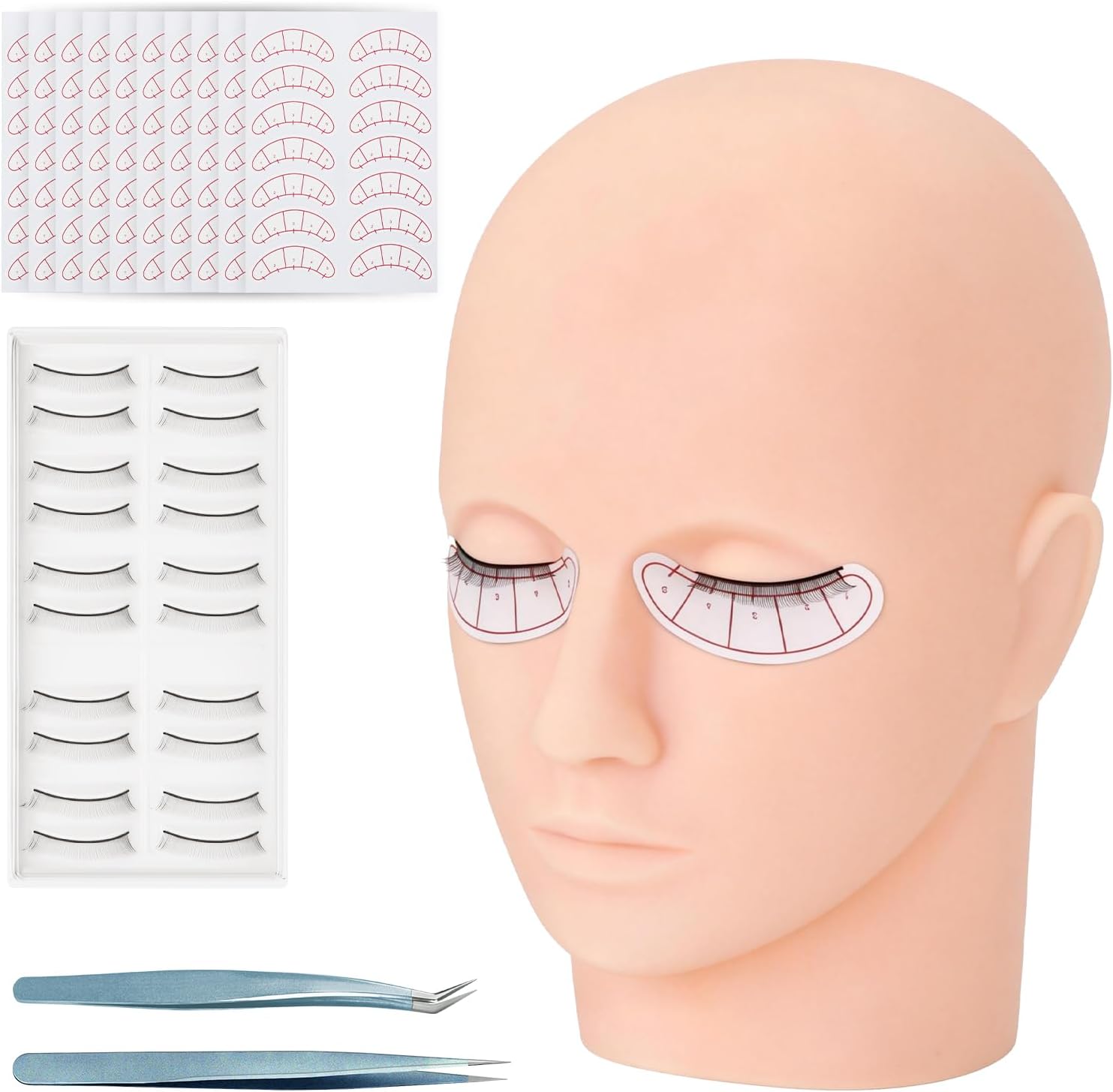 Yofuly Juego de cabeza de ejercicios de extensión de pestañas, maniquí profesional con pestañas postizas, pestañas y entrenamiento de maquillaje para principiantes