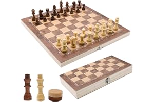 AOKITO Jeu D'éChecs en Bois, 3 en 1, éChiquier Portable, Pliable,pour Les ActivitéS Familiales, éChecs De Voyage, Jeu D'éChecs pour Enfants (29x29x2cm)