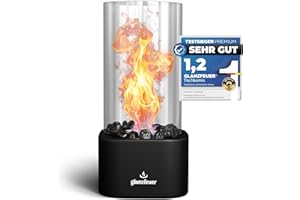 ‎GLANZFEUER Glanzfeuer Bioethanol Tischkamin Outdoor & Indoor Bio Ethanol - Extra Lange Brenndauer - Tischfeuer Deko - Tisch Kamin Feuer Set - Garten & Deko Geschenk