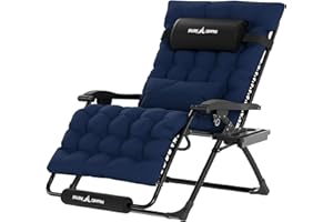 UDPATIO Sonnenliege Liegestuhl Klappbar Mit Getränkehalter Gartenstuhl Mit Auflage Polster, Liegestuhl, Extra groß Gartenliege, Verstellbar Rückenlehne Garten Liege (Navy, XX-Large)