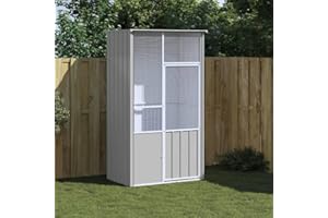 IKAYAA Pajareras Exterior en Jardin, Jaula Grande para Pájaros, Pajarera Metálica de Exterior, Voladera para Pájaros, Voladera de Jardín para Aves Exóticas Gris 115 x 78 x 200 cm