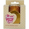 Baked with Love Gold Foil Baking Cases, Foil Baking Cups, Greaseproof Cupcake Cases, Gold - Pack of 50