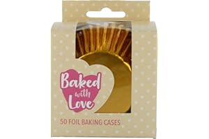 Baked with Love Gold Foil Baking Cases, Foil Baking Cups, Greaseproof Cupcake Cases, Gold - Pack of 50