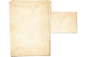 ‎PRESENTOU Presentou 25er Set Briefpapier beidseitig Bedruckt 120 Gramm Papier | Motivpapier Urkundenpapier Urkunde Speisekarte Liebesbrief (Vintage Hell, 25 + 25 Bögen + Umschläge)
