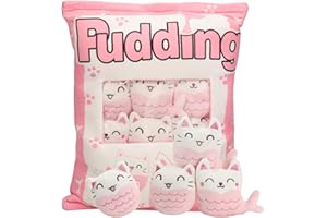 HXPLN Mermaid Cat Plush Pillow, Cute Plushies Snack Pillow, Pudding Cat Pillow with Kitten Dolls, Removable Stuffed Animal Toys, Creative Cuddly Toy Gift for Kids, Girls, Boys (6 Pink Mermaid Cat)