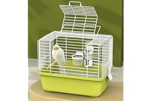 MISYUE Portable Bird Travel Carrier Cage – 360° Full View Wire Carrier with Feeder & Water Cup for Cockatiels, Parakeets – Locking Door, Easy Clean, Perch Included – Perfect for Vet Visits, Trips(Size:L)