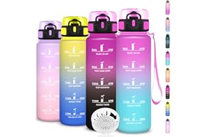 Grsta Bouteille, Gourde 1l, Gourde Sport avec Filtre, Facile à Transporter, Bouteille Motivation avec Slogan de Motivation, Facile à Nettoyer, pour Running, Voyage, Bureau, Extérieur, Adulte, Sportif