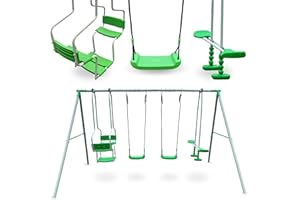 HyperMotion Swing HYP7 Balançoire 6 Places - 2 Sièges Simples, Double Face-à-Face, Oscillante - Cadre Acier 350cm, Ancres Montage, Vert - Enfants 3+