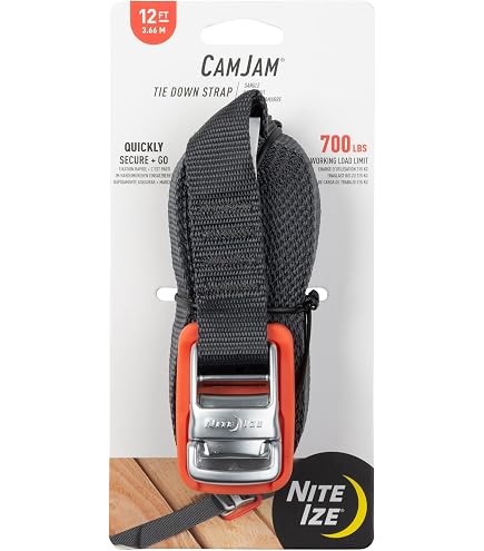 Lot De 2 Sangles D'Arrimage CamJam Nite Ize 1,8 M – Limite 317,5 Kg, Boucle Zinc Extra-Forte Pour Kayak, Moto, Meubles