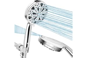 CIICII Soffione Doccia ad Alta Pressione, 10 Modi 5.1” Doccetta Telefono Grande con Tubo(Tubo lungo in Acciaio da 1.5m/Ugello Anti-Intasamento) Spray Power Wash Integrato a 2 Modalità(2.5 GPM, Cromo)
