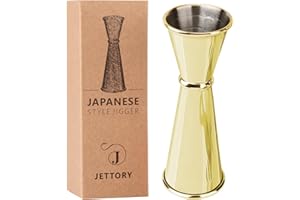 Jettory Jigger - Jigger japonés 1oz / 2oz con medidas en el interior - Jigger de cóctel - Jigger de acero inoxidable 304 apto para alimentos para bartending - Bar-Messjigger (dorado)