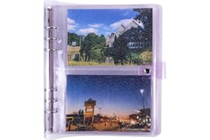 NATSUMEBASICS Photo Album 4x6 25 Inner Pages Personal A5 6 Ring Photocard Binder with DoubleSided 2 Pockets Sleeves, Clear Purple Glitter PVC Binder Cover and Loose Leaf Refill Sleeves for Albums Tickets Business