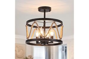 ASHUAQI Black Ceiling Lights Living Room, 4 Lights Rustic Industrial Semi Flush Mount Light Fittings Ceilings, Chandeliers Ceiling Light for Kitchen, Bedroom, Hallway, Dining Room, Lounge
