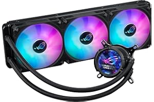 ASUS ROG Strix LC III 360 ARGB LCD, Dissipatore di Calore a Liquido per CPU con Blocco dell'Acqua Ruotabile a 360°, Pompa Asetek V2 di 7a Generazione, Schermo LCD, Ventole ROG ARGB, Aura Sync, Nero