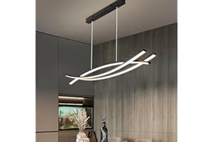 BELLASTEIN Oświetlenia wiszące LED Ściemnialny stół jadalny Lampa wisząca z pilotem Lampa wisząca Salon Kuchnie Lampa wisząca Nowoczesna Regulacja wysokości Żyrandol Biurowa Lampa kuchenna (Czarny, L100cm)