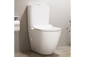 Royal Bathrooms Elva Contemporary Gloss White Close Coupled Rimless Toilet with Dual Flush Cistern Quick Release Slim Soft Close Seat Round Shape Bathroom WC