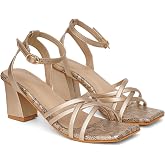 NZS Women’s Block Heel Slip-On Sandals – Stylish Comfortable Heel Party Footwear Heels with Ankle Strap Design