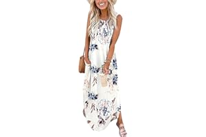AUSELILY Vestito Lungo Donna Maxi Vestito Estivo Donna Lungo da Spiaggia Mare Vestito T-Shirt Donna Lungo con Spacco Laterale e Tasche