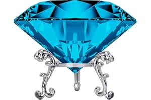 ADWIKOSO Large Crystal Diamond Paperweight with Stand Jewels Wedding Decorations Centerpieces Home Decor 3.15 inch (Light Blue)