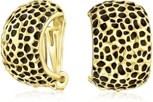 BLING JEWELRY Moda Speckle Texture Martellato Leopard Metà Cerchio Clip Su Orecchini Per Le Donne Non Forate Orecchie Argento Opaco Placcato Oro