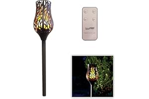 Luxform Lighting Battery Powered Outdoor Garden Charcoal Grey Metal Tulip Flame Candle Torch Stake Light with Remote Control and 24-Hour Timer