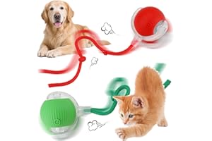 BUZUYIWAR 2PCS Interactive Dog Cat Ball, Smart Self Moving Rolling Ball Toy with Tail for Indoor Small Dogs Cats Pet, 360° Automatic Electric USB Rechargeable, Active Play and Chase Red Green