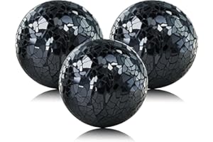 Yazikisa 8,5cm Dekorative Glaskugeln für Schüssels Schwarz Mosaikkugeln Glas Knistern Solide Kugel Runde Sphäre Kaffeetisch Tafelaufsätze Vasen Füller Heim Weihnachten 3 Stück