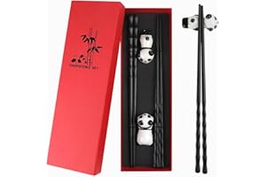 NEUTYPECHIC Bacchette cinesi riutilizzabili, 2 paia con supporti panda in ceramica, confezione regalo