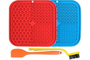 VERTUPET Schleckmatte Hund 2 Stück Leckmatte Hund Voller Saugnapf auf der Rückseite, Große Leckmatte für Hunde mit Silikonspatel Reinigungsbürste für Hundebaden,Trainieren,Fellpflege (20x20cm)