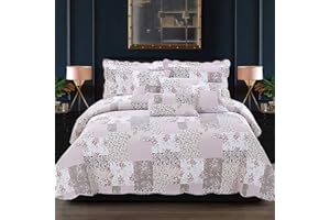 B&B Quilted Bedspreads Bed Patchwork Bedspread 100% Cotton Filling Floral Vintage Design Quilted Throw Set - Warm Quilt Blanket Coverlet With Pillow Case (Zurich, Super King Size)