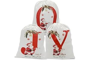 JINGTOPS Woreczki bożonarodzeniowe z personalizowanym sznurkiem ściągającym, worki prezentowe na Boże Narodzenie, worek na prezenty z JOY, worek Świętego Mikołaja, woreczki kalendarza adwentowego, torebki