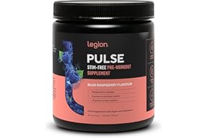 Legion Pulse Pre Workout Supplement - All Natural Nitric Oxide Preworkout Drink to Boost Energy, Creatine Free, Naturally Sweetened, Beta Alanine, Citrulline, (Caffeine Free Blue Razz)