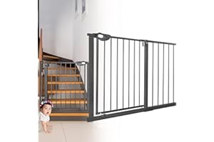 JOIEYOU Treppenschutzgitter ohne Bohren, 105-115 cm Türschutzgitter Treppengitter für Kinder und Haustiere, Einhändiges Öffnen, Schwarz