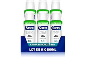 Sanex Déodorant Spray Natur Protect Extra Efficacité Efficacité 48H Format Compressé, 100 ml - Lot de 6