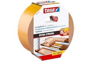 tesa 05696-00010-11 Matt Tejp, Vit/Brun, 25 m x 50 mm | Dubbelsidig läggningstejp för att lägga matta och PVC-beläggning – ma