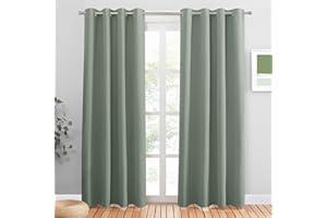 PONY DANCE zasłona zaciemniająca szałwia zielone oczka zestaw 2 zasłon wys. 200 x szer. 140 cm zielona nieprzezroczysta zasłona termiczna termoizolacyjne zasłony do salonu nowoczesne krótkie