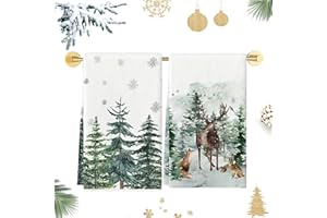 WEILAOK Christmas Kitchen Towels Cotton Christmas Towel christmas Tea Towels Kitchen Cotton Suitable for Use and Decoration in Kitchens etc, 66 cm x 45 cm, 2 Pieces, White