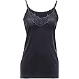 Maria Angel Ladies Plain Camisole Cotton Vest Top Lace Trim Neck Design Cami Tank Strappy (1000)