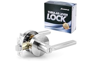 ANNFUZ Round Privacy Keyless Door Handle Lock Without Key,Interior Door Lever Set,Heavy Duty Door Knob Hardware,Reversible for Left or Right Side,Perfert for Indoor Bedroom/Bathroom(Satin Nickel)