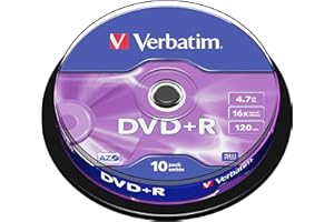 Verbatim DVD+R 16x Matt Silver 4.7GB, 10er Pack Spindel, DVD Rohlinge, 16-fache Brenngeschwindigkeit & Hardcoat Scratch Guard, DVD leer, Rohlinge DVD, DVD Rohlinge Spinde
