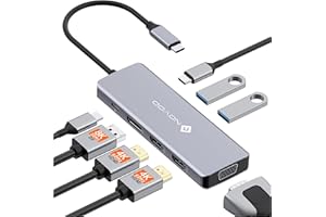 NOVOO USB C Docking Station, 8-en-1 Hub USB C vers Double HDMI, Displayport 4K@120Hz, VGA, USB C 3.1, USB A 3.1, PD 100W, Stations d'accueil Quadruple Affichage pour MacBook HP Lenovo Dell