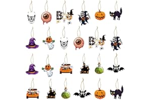 TBCZVX 24 Pieces Halloween Tree Decorations, Halloween Hanging Ornaments Pumpkin Ghost Skull Eyeball Hat Cat Owl Bats Ornaments Farmhouse Halloween Tree Ornaments Home Courtyard Tree Decor
