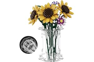 COOLDAC Vase en acrylique pour bouquet de fleurs Lego, support transparent pour collection botanique, vase décoratif pour roses, orchidées, tournesols