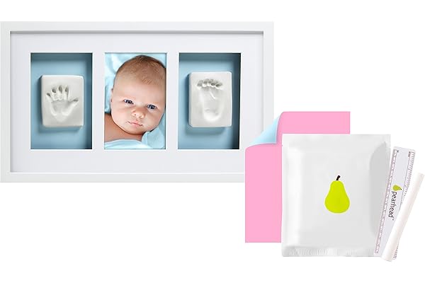 Pearhead Cadre Mural Deluxe Double Empreinte de Bébé, Blanc