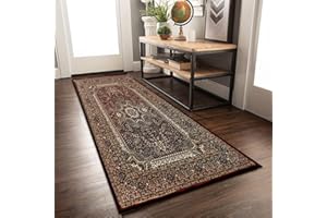 RUGS SHOP Long Hallway Runner Rug - Tradiational Floral Pattern Distressed Runner Rug Crapet Mat for Bedroom Living Room Hall Hallways (60 x 220 cm, Red - 207)