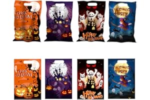 Fyvadio Halloween Treat Bags, 50pcs Halloween Goody Bags Zucca plastica Candy Tote Bags Treat Bags per Dolcetto o scherzetto Halloween plastica Candy Bags Party Favor Supplies
