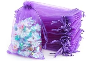 XMASOLDECOR 20Pcs Violet Sacs Organza 10x15cm, Sacs Cadeaux en Organza Pochette à Bijoux, Sachets en Organza pour Bonbons, Lavande, Mariage, Anniversaire